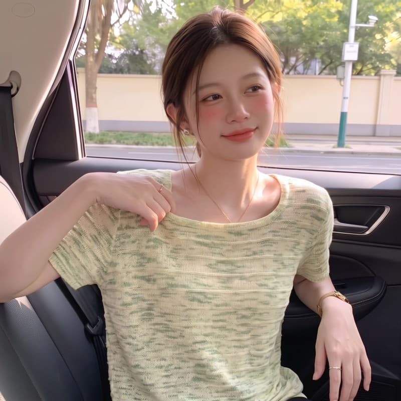 실사 빅 사이즈 지방 mm 여름 새로운 프랑스식 광장 칼라 긍정적 인 어깨 반팔 풀오버 니트 스웨터 상세 이미지 8