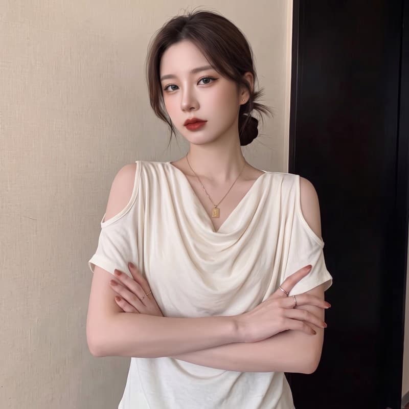 실사 빅 사이즈 지방 mm 여름 새로운 아메리칸 오프숄더 흔들다 칼라 루즈핏 표지 고기 반팔 박쥐 셔츠 맨위 티셔츠 상세 이미지 12