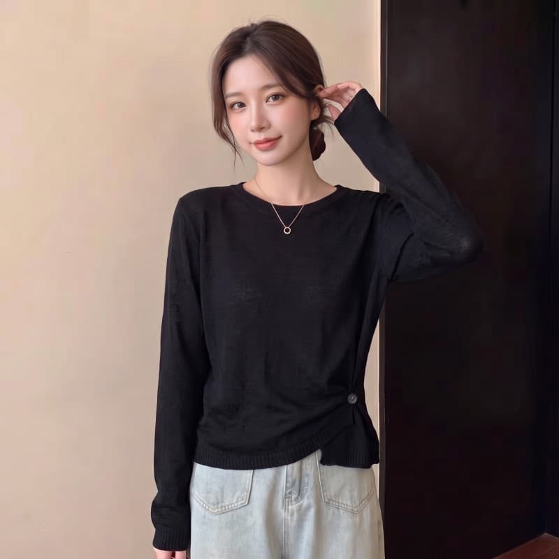 실사 빅 사이즈 지방 mm 가을 새로운 라운드 넥 아메리칸 디자인 센스 언더 바르게 되다 어깨 긴팔 맨위 스웨터 이미지 3