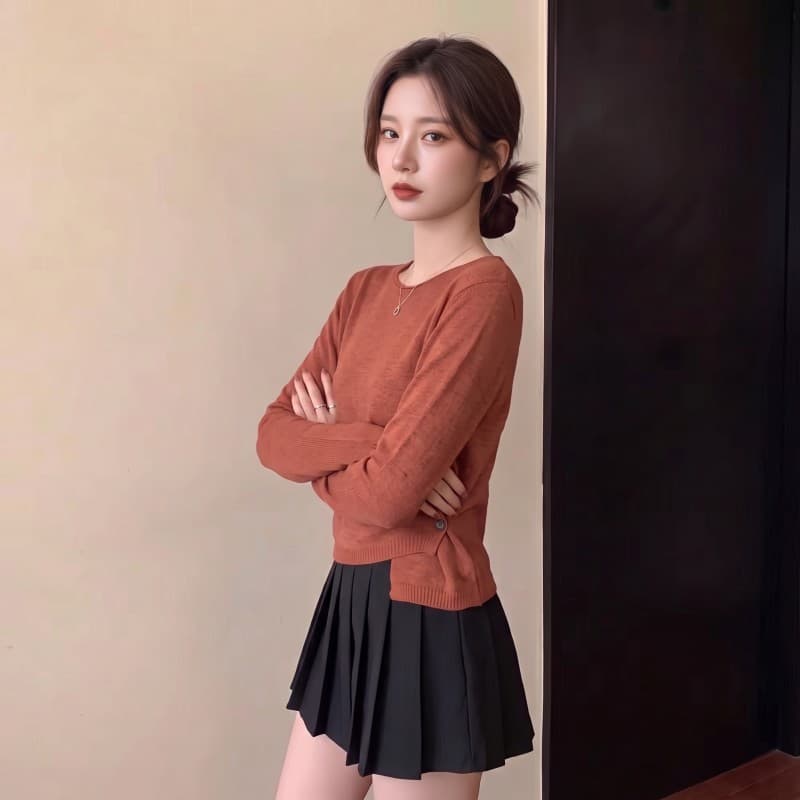 실사 빅 사이즈 지방 mm 가을 새로운 라운드 넥 아메리칸 디자인 센스 언더 바르게 되다 어깨 긴팔 맨위 스웨터 상세 이미지 2