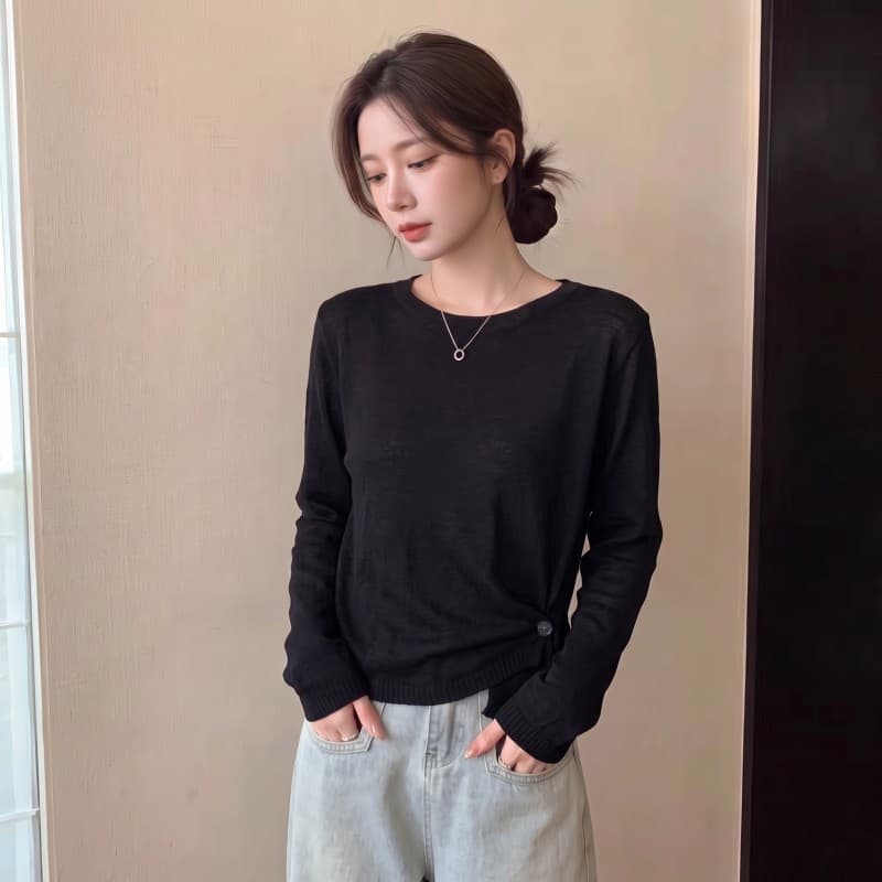 실사 빅 사이즈 지방 mm 가을 새로운 라운드 넥 아메리칸 디자인 센스 언더 바르게 되다 어깨 긴팔 맨위 스웨터 상세 이미지 5