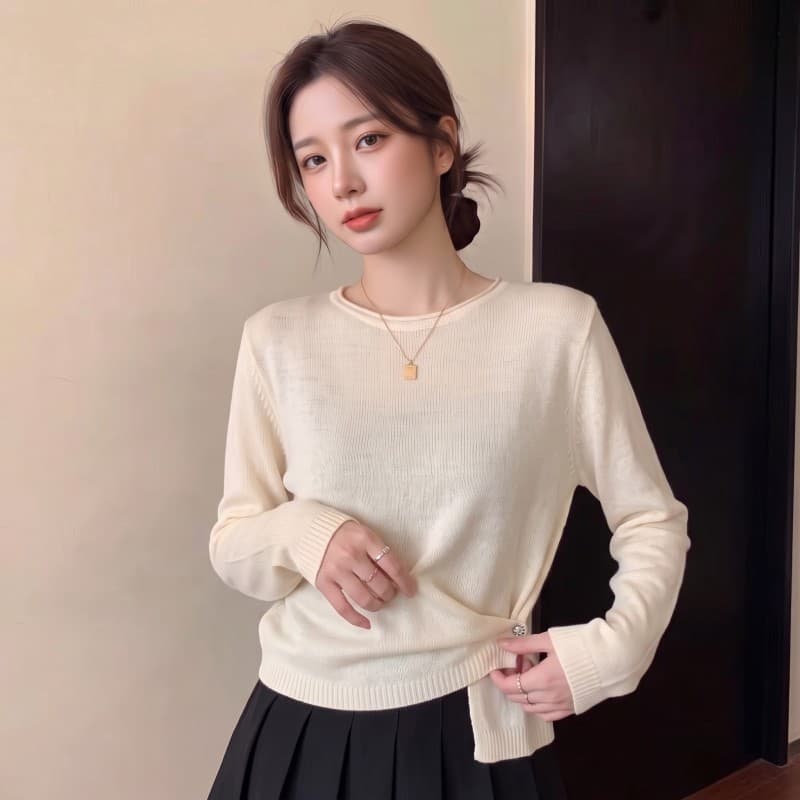 실사 빅 사이즈 지방 mm 가을 새로운 라운드 넥 아메리칸 디자인 센스 언더 바르게 되다 어깨 긴팔 맨위 스웨터 상세 이미지 9