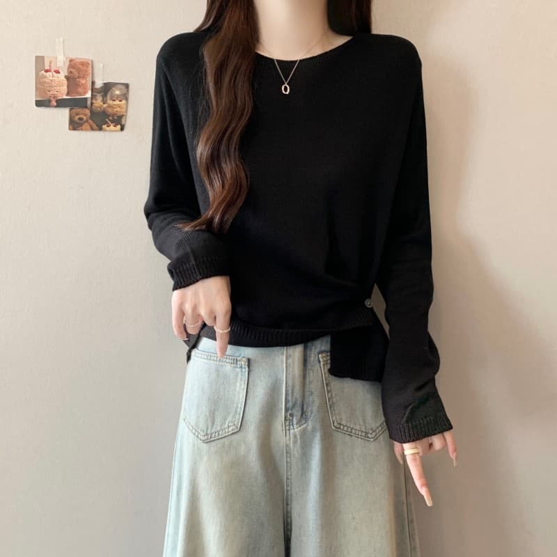 실사 빅 사이즈 지방 mm 가을 새로운 라운드 넥 아메리칸 디자인 센스 언더 바르게 되다 어깨 긴팔 맨위 스웨터 이미지 4