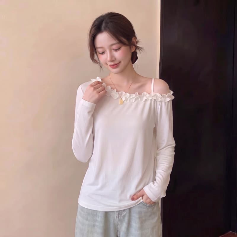 실사 빅 사이즈 지방 mm 이른 가을 새로운 이슬 숄더백 프릴 패치워크 긴팔 자외선 차단 니트 맨위 상세 이미지 6