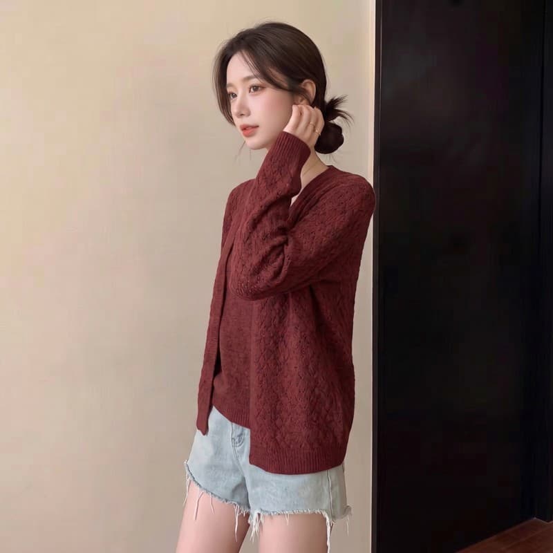 실사 빅 사이즈 지방 mm 가을 새로운 광장 칼라 슬립 긴팔 긍정적 인 어깨 오픈 가디건 스웨터 투피스 세트 상세 이미지 2