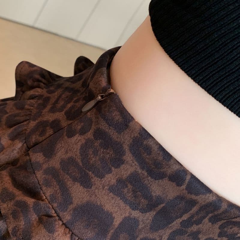 실사 질량 재고 있음 케이크 드레스 반신 스커트 가을 겨울 레오파드 무늬 핫걸 바람 새로운 미니 스커트 하이웨이스트 슬림해 보이는 치마 상세 이미지 2