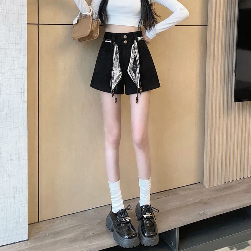 실사 가을 겨울 넓은 다리가 짧다. 바지 여성 새로운 한국 스타일 하이웨이스트 슬림해 보이는 한 마디 바지 몸매 가꾸기 바지 아이들 벨트 포함 상세 이미지 2
