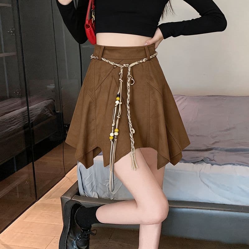 실사 레트로 스웨이드 원단 반신 스커트 여성 가을 겨울 새로운 핫걸 하이웨이스트 불규칙 한 마디 미니 스커트 우산 치마