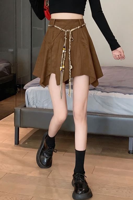 실사 레트로 스웨이드 원단 반신 스커트 여성 가을 겨울 새로운 핫걸 하이웨이스트 불규칙 한 마디 미니 스커트 우산 치마 이미지 5