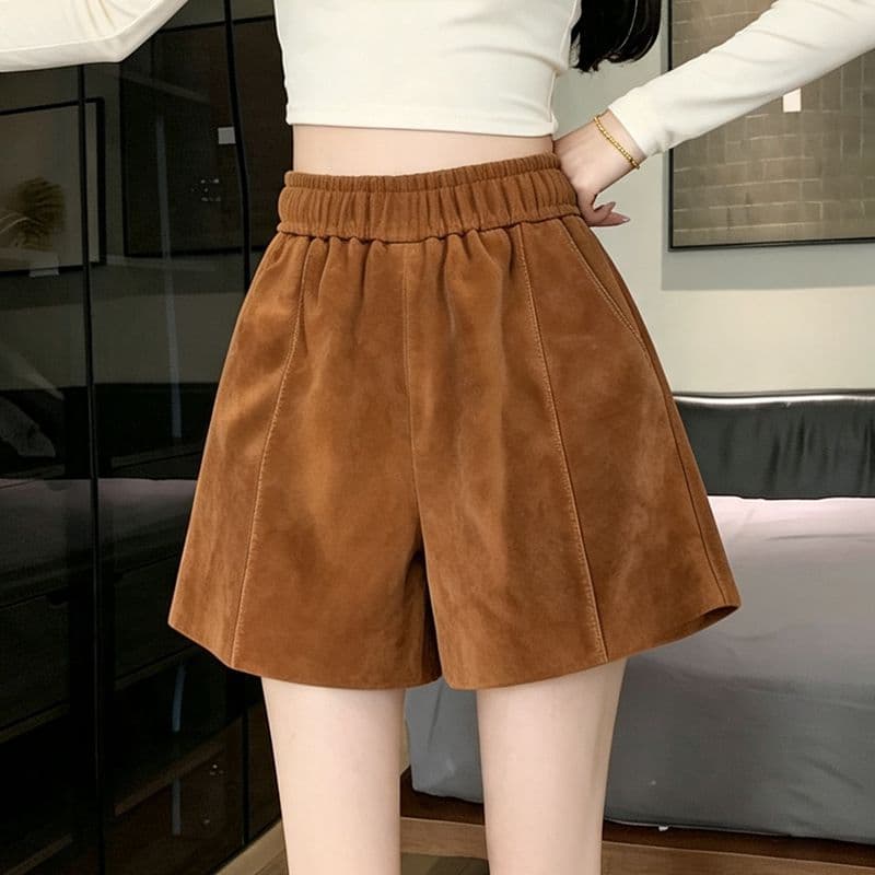 실사 사슴 캐시미어 넓은 다리가 짧다. 바지 여성 한 마디 한국 스타일 새로운 2026 년 가을 하이웨이스트 슬림해 보이는 한국 스타일 바지 아이들 이미지 3