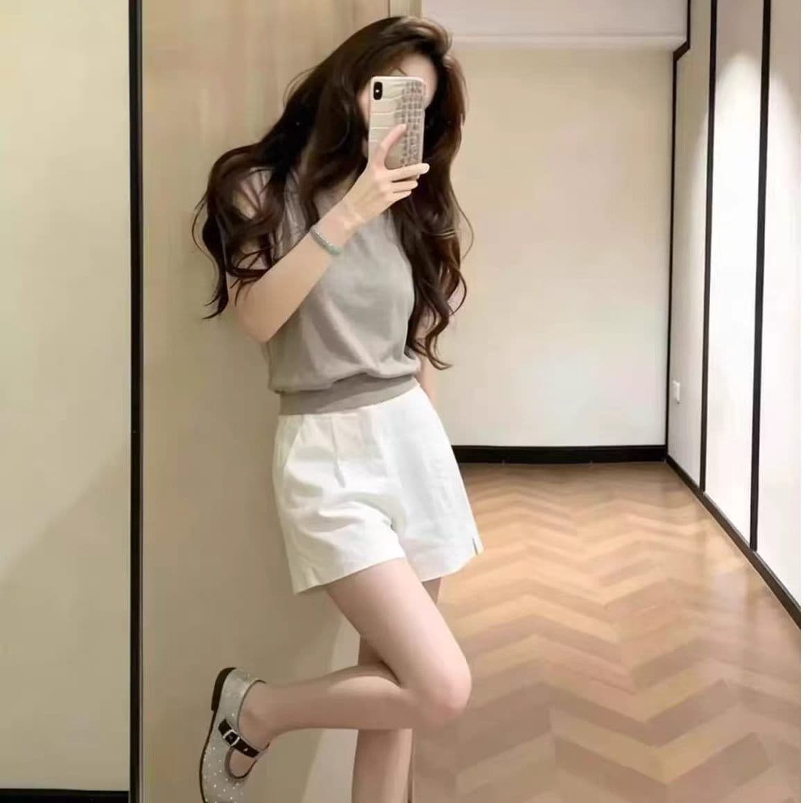 한국 스타일 미니멀리즘 민소매 조끼 여성 여름 작은 키 몸매 가꾸기 슬림해 보이는 투피스 세트 품격 비즈니스웨어 이미지 3
