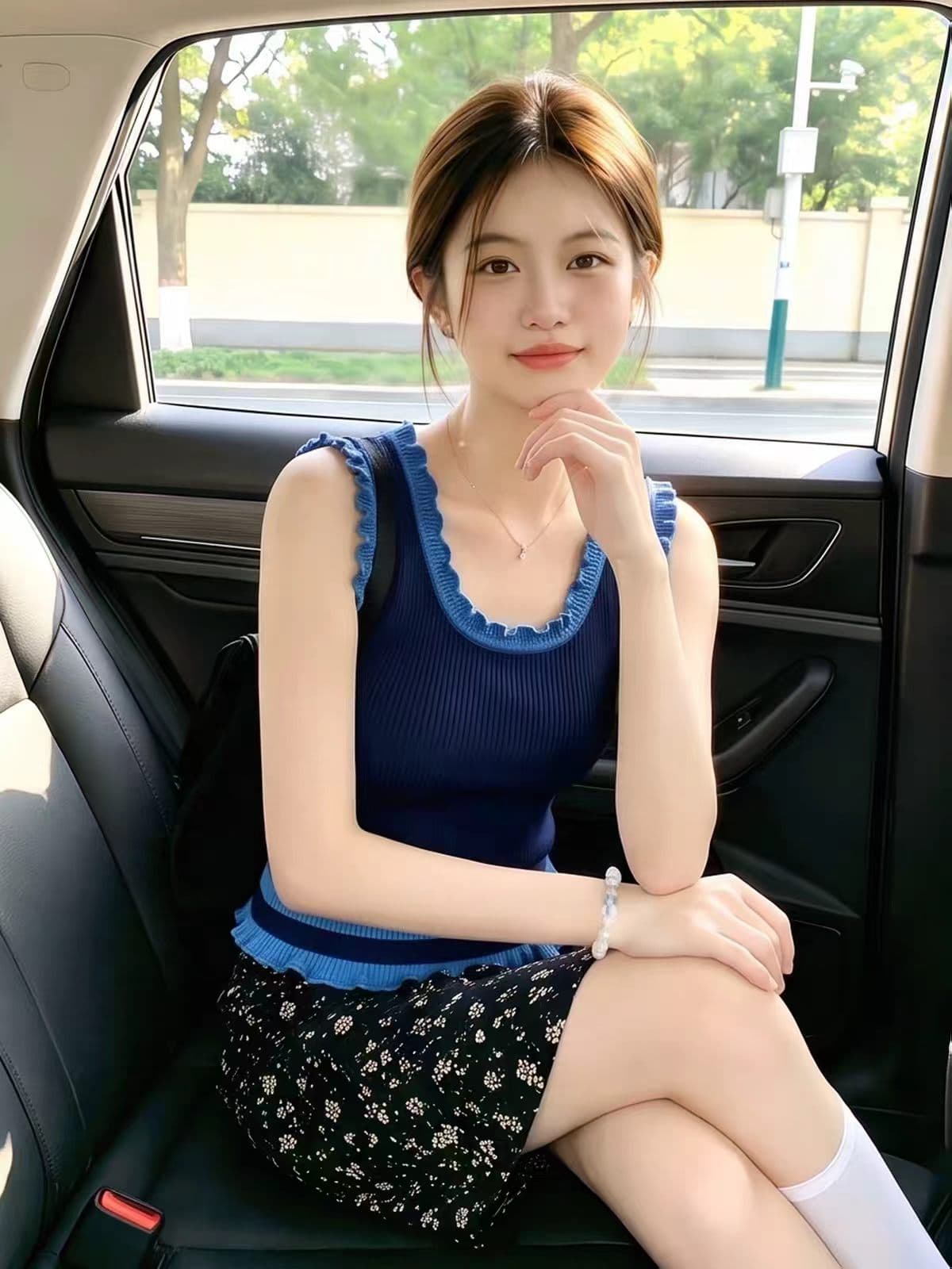 배색 프릴 u 칼라 민소매 니트 조끼 여성 여름 경량 몸매 가꾸기 슬림해 보이는 다용도 한 부서 작은 슬링 이미지 3