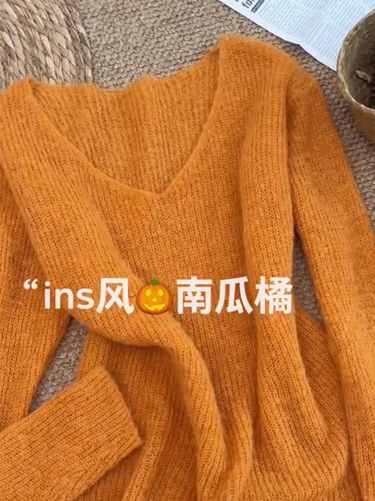 고급 센스 외국 가스 Chic 가을 주황색 분위기 센스 부드러운 찹쌀 스웨터 여자 고유 한 슈퍼 잘 생긴 니트 스웨터 새로운 2026 이미지 2