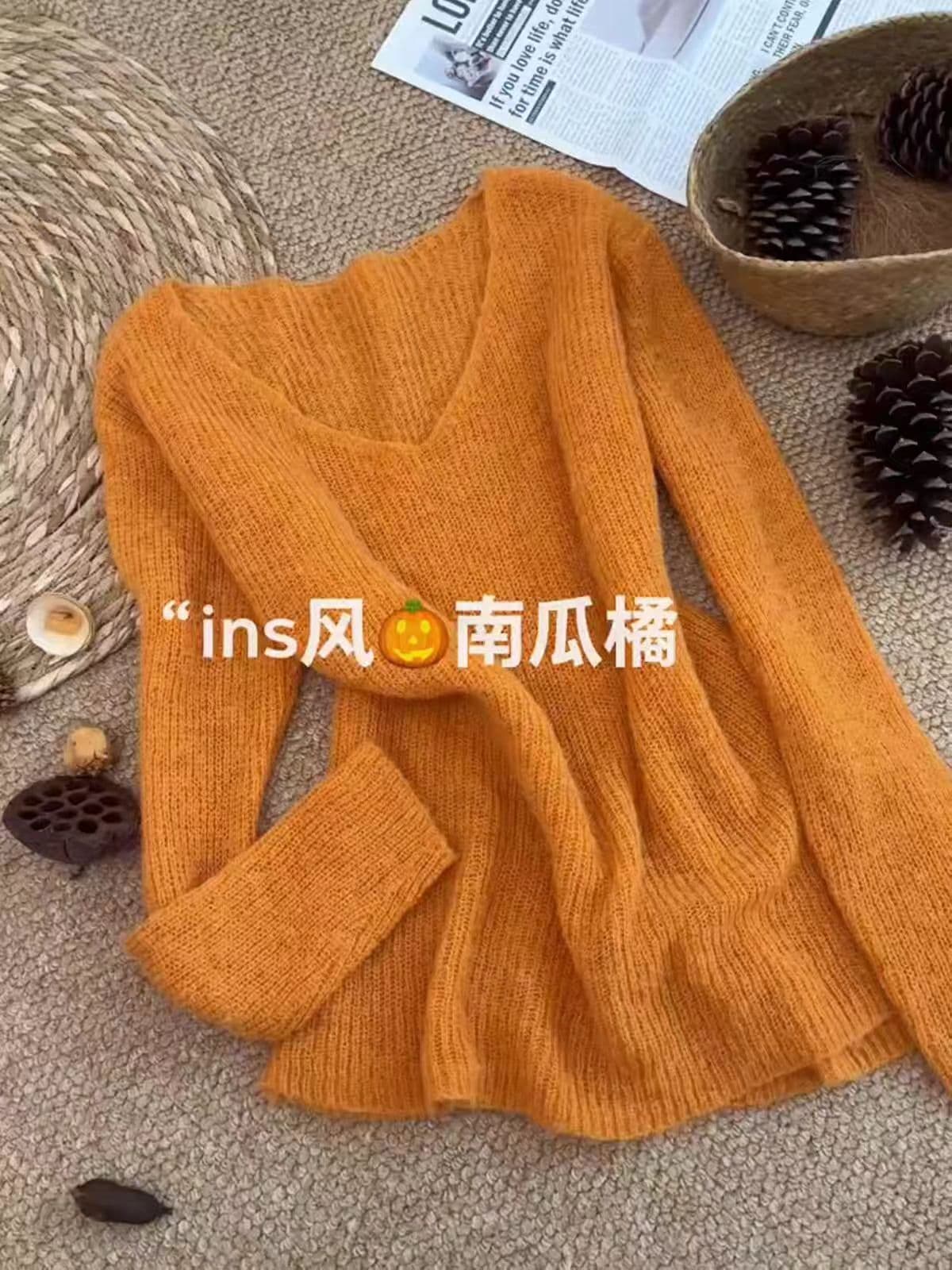 고급 센스 외국 가스 Chic 가을 주황색 분위기 센스 부드러운 찹쌀 스웨터 여자 고유 한 슈퍼 잘 생긴 니트 스웨터 새로운 2026 이미지 3