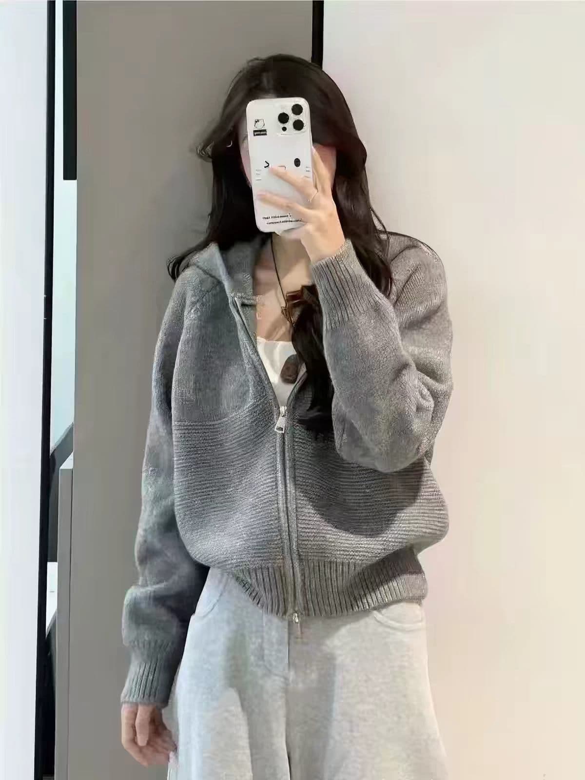 새로운 2026 봄 가을 분위기 센스 후드 지퍼 오픈 가디건 여성 부드러운 찹쌀 바람 연령 감소 스웨터 코트 상세 이미지 5