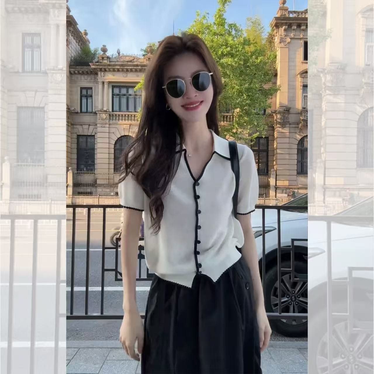 한 부서 POLO 칼라 회색 반팔 얼음 실크 니트 오픈 가디건 여성 자이언트 잘 생긴 ~ 중 여름 고유 한 아름다운 맨위 얇은 스타일 상세 이미지 5