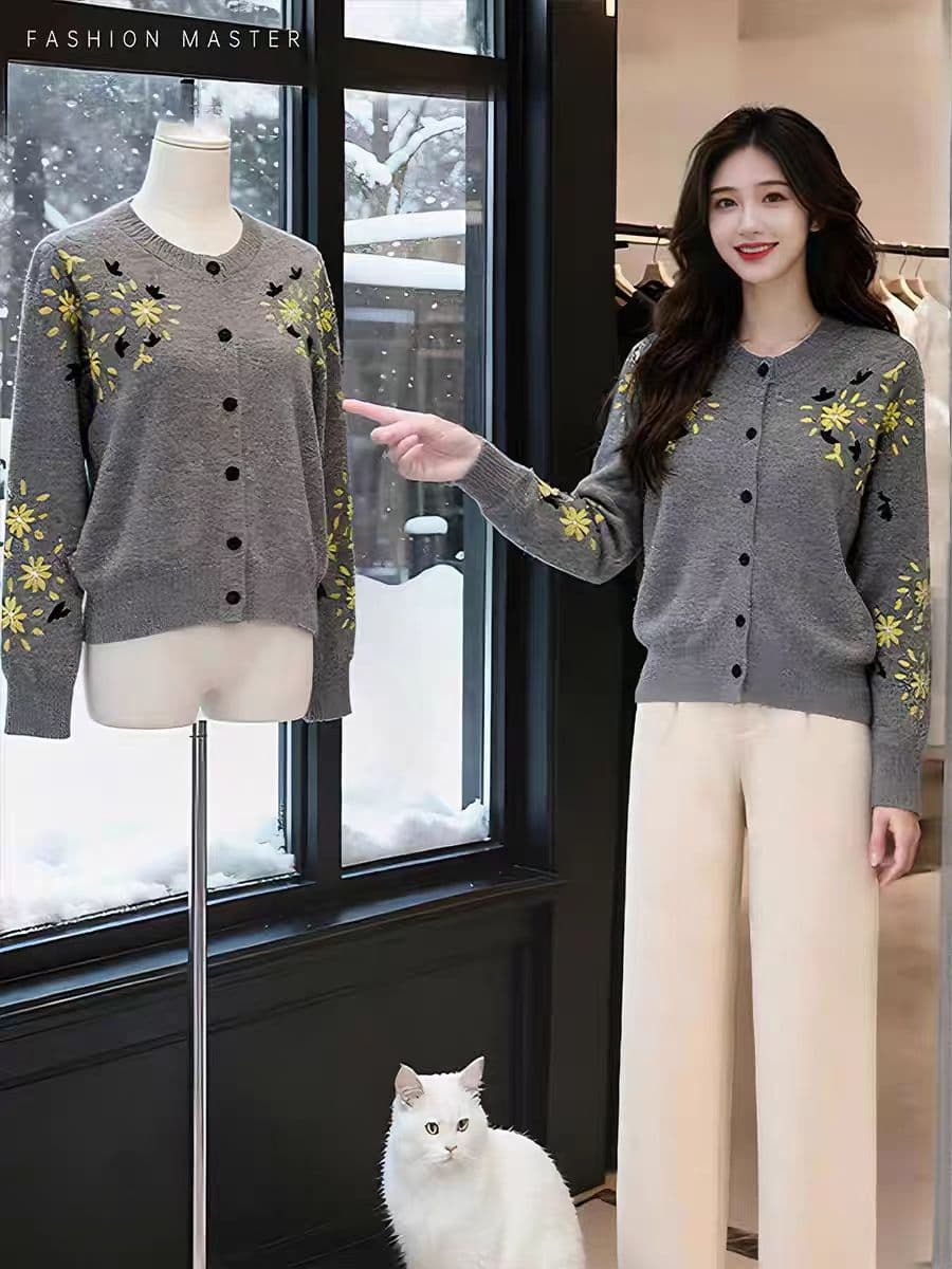 프랑스식 작은 데이지 자수 스웨터 니트 스웨터 여성 코트 가을 새로운 마이크로 지방 mm 루즈핏 품격 맨위 이미지 4