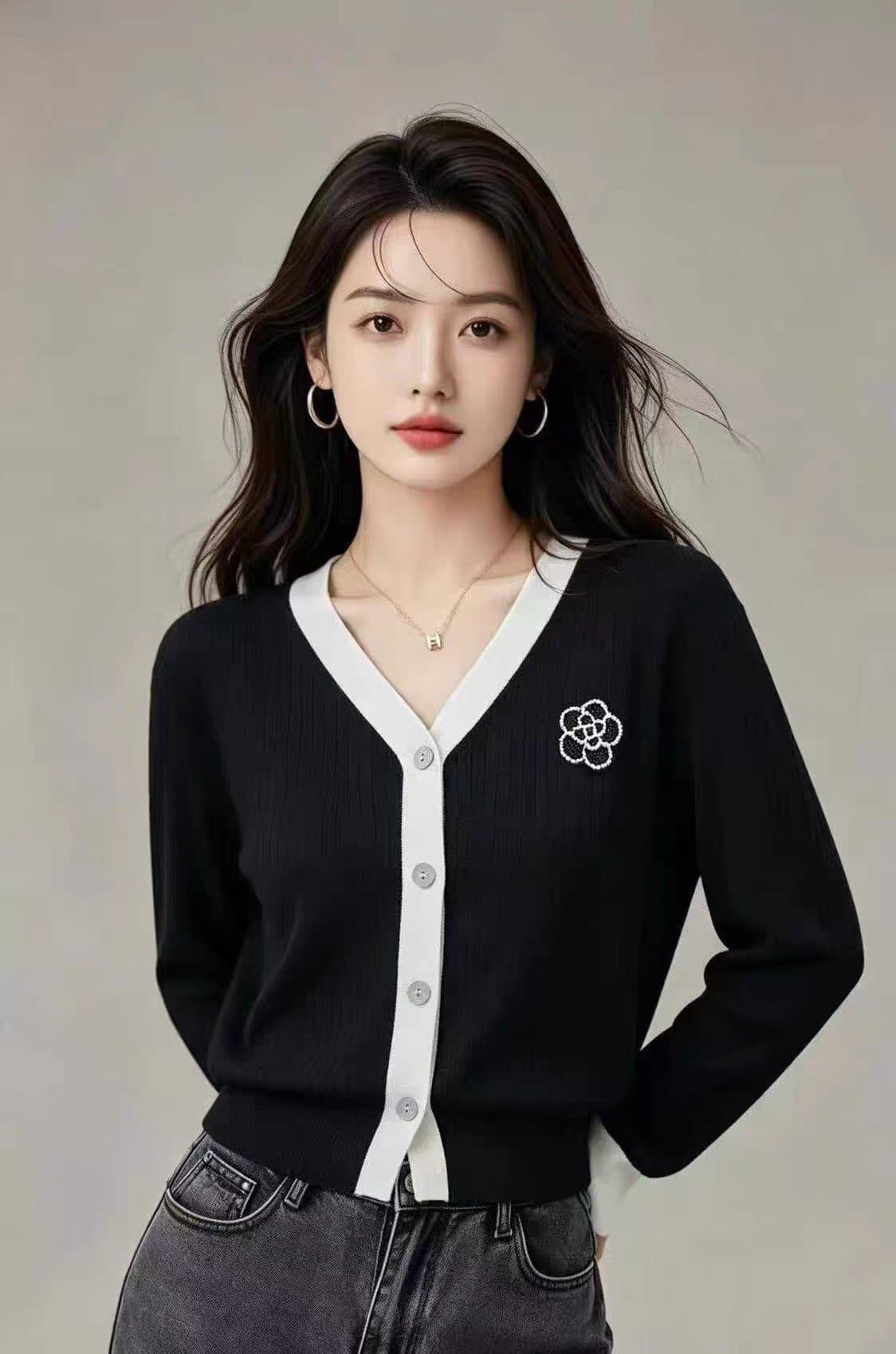 유럽 상품 고급 동백 나무 자수 V넥 니트 오픈 가디건 여성 2026 가을 새로운 슬림해 보이는 품격 긴팔 맨위 상세 이미지 8