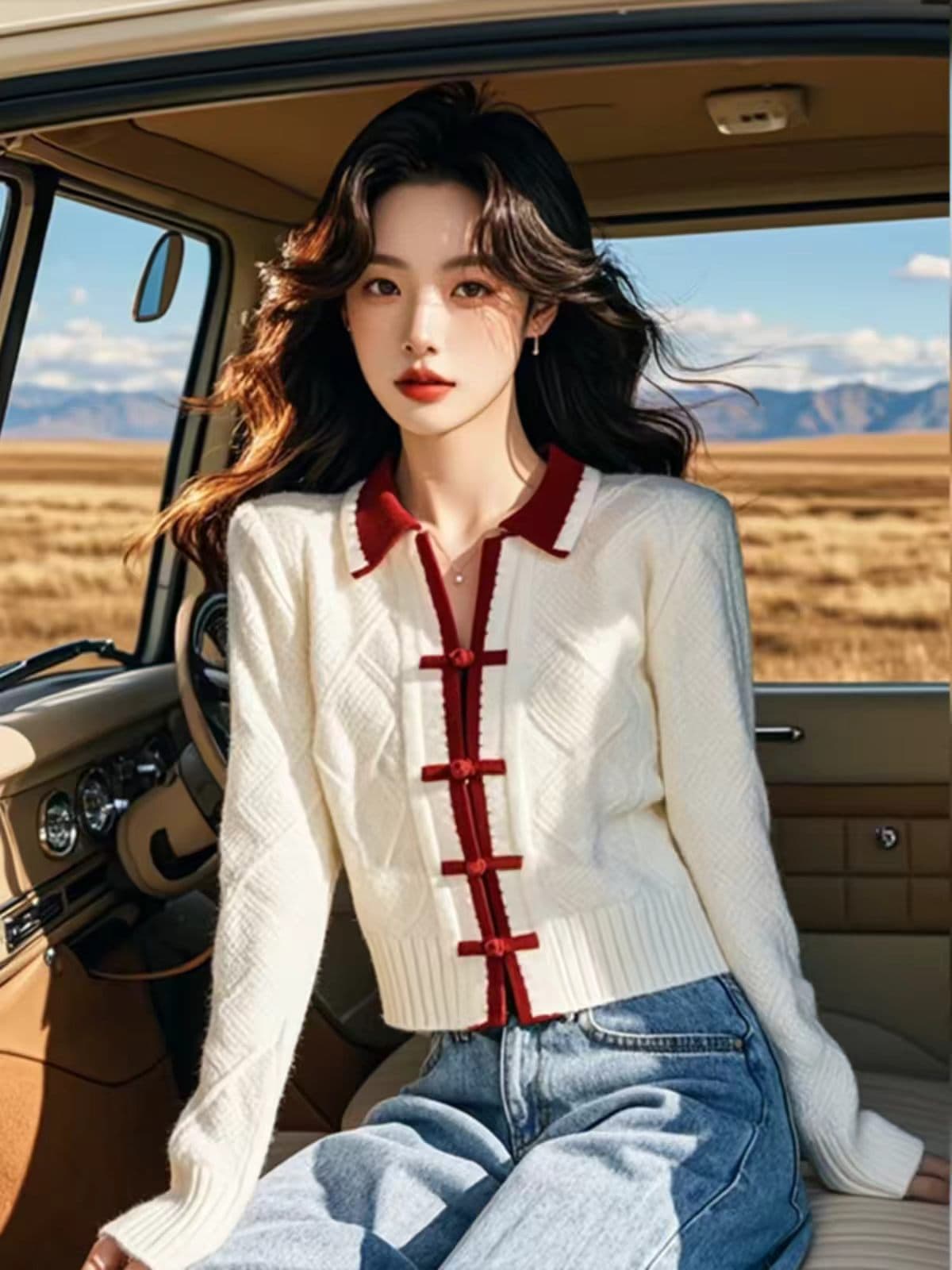 새로운 중식 국풍 패치워크 색상 니트 스웨터 스웨터 여자 2026 새로운 초기 가을 고급 센스 슈퍼 잘 생긴 맨위 상세 이미지 1
