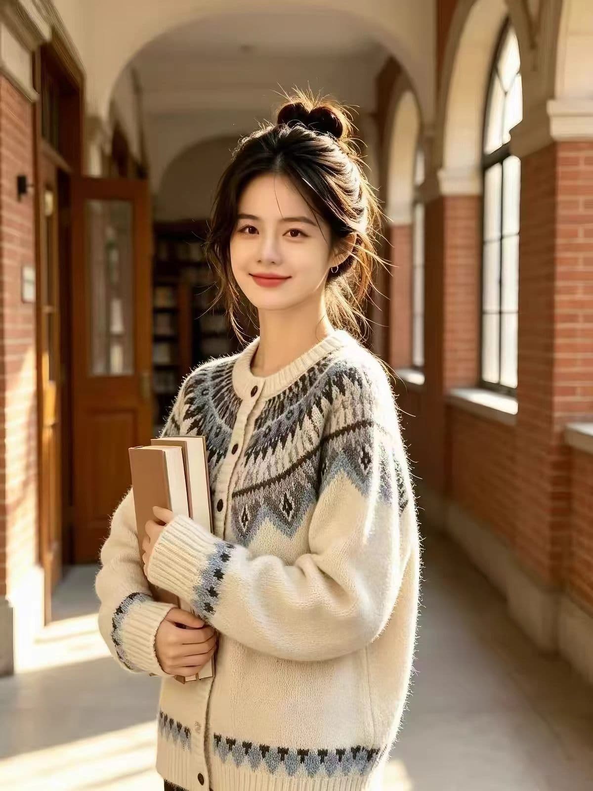 한 부서 고급 센스 레트로 자카드 라운드 넥 니트 오픈 가디건 여성 가을 겨울 싱글 줄 버튼 루즈핏 공정한 섬 스웨터 코트 이미지 3