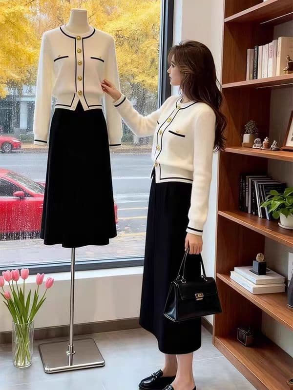 프랑스식 고급 센스 화이트 니트 오픈 가디건 여성 2026 가을 겨울 새로운 고유 한 아름다운 세련된 외국 가스 인사이드 잡아라. 의류 상세 이미지 1