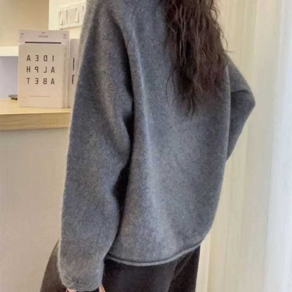 느긋한 바람 라운드 넥 양모 스웨터 여성 가을 겨울 레이스 레이스 루즈핏 슬림해 보이는 다용도 니트 스웨터 패션 만나는 맨위 상세 이미지 3