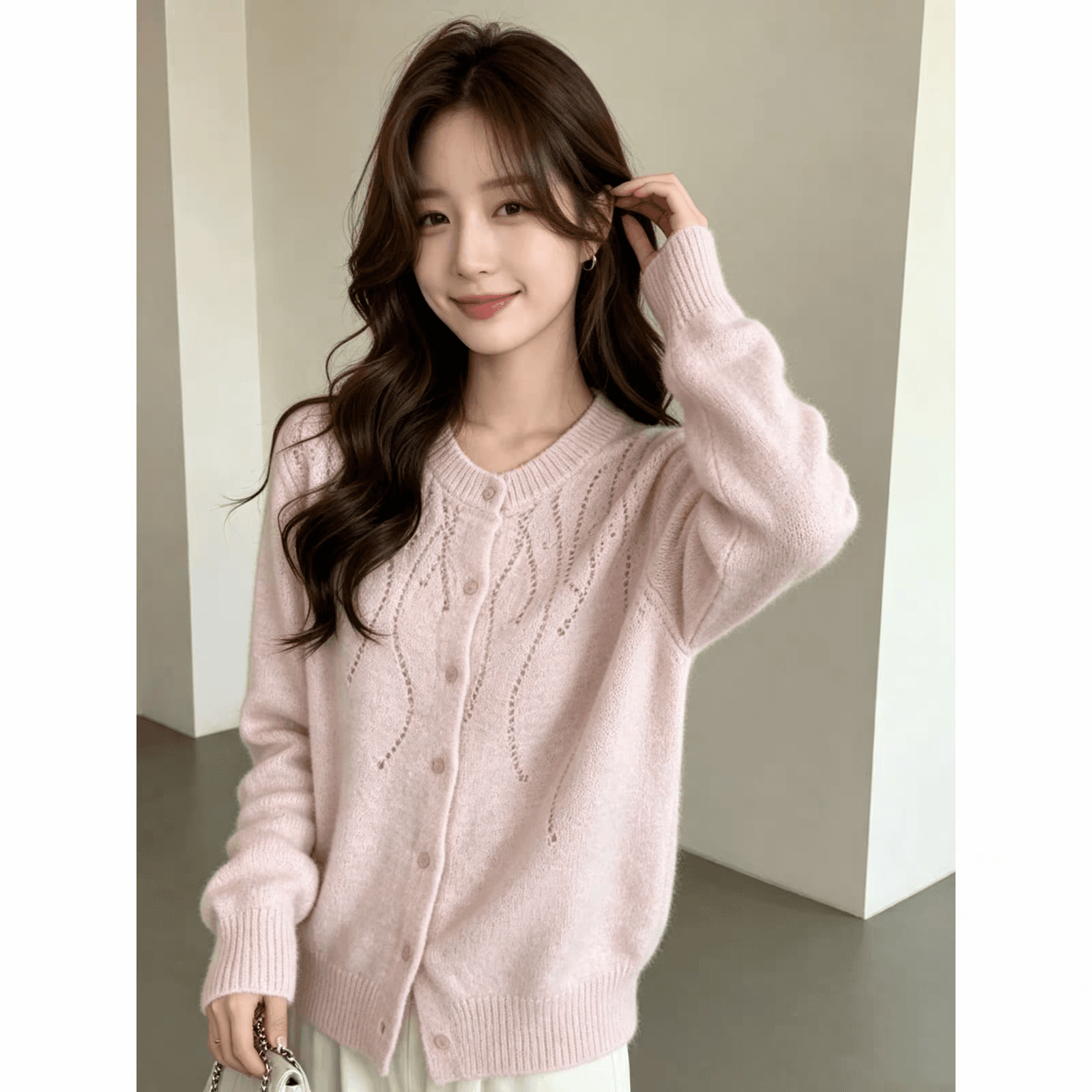 가을 겨울 새로운 작은 샤넬 스타일 니트 오픈 가디건 싱글 줄 버튼 절묘한 스웨터 여성 코트 트렌디 상세 이미지 2
