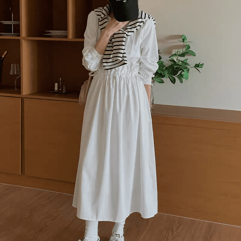 2026 봄 한국 동대문 구매 프랑스식 긴팔 여성 드레스 문예 펌프 로프 가져 가라. Pleat 롱 스커트 새로운 상세 이미지 8