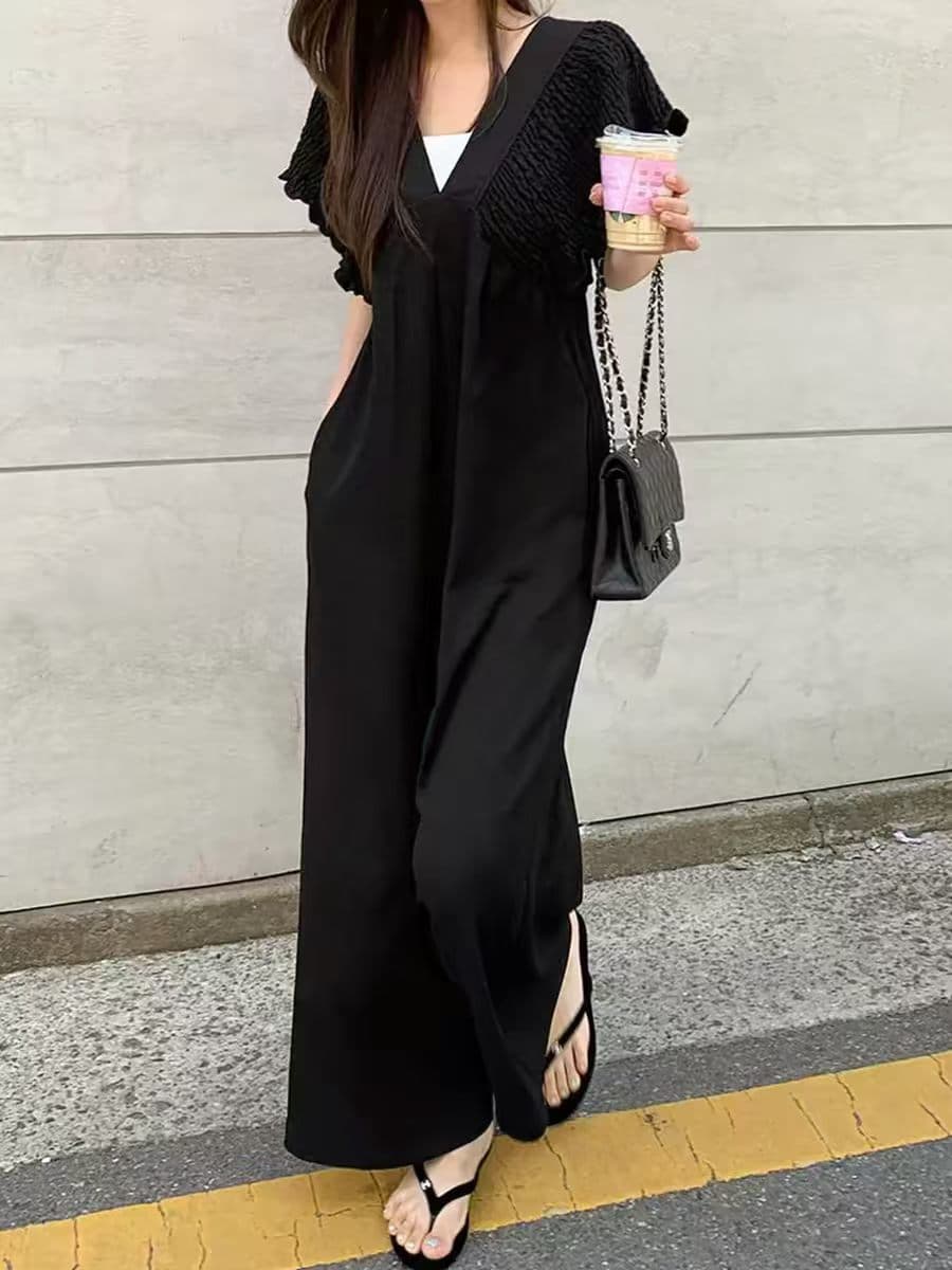 2026 년 여름 새로운 한 부서 chic 패션 다용도 품격 V넥 프릴 주름 넓은 다리 점프 슈트 바지 상세 이미지 4
