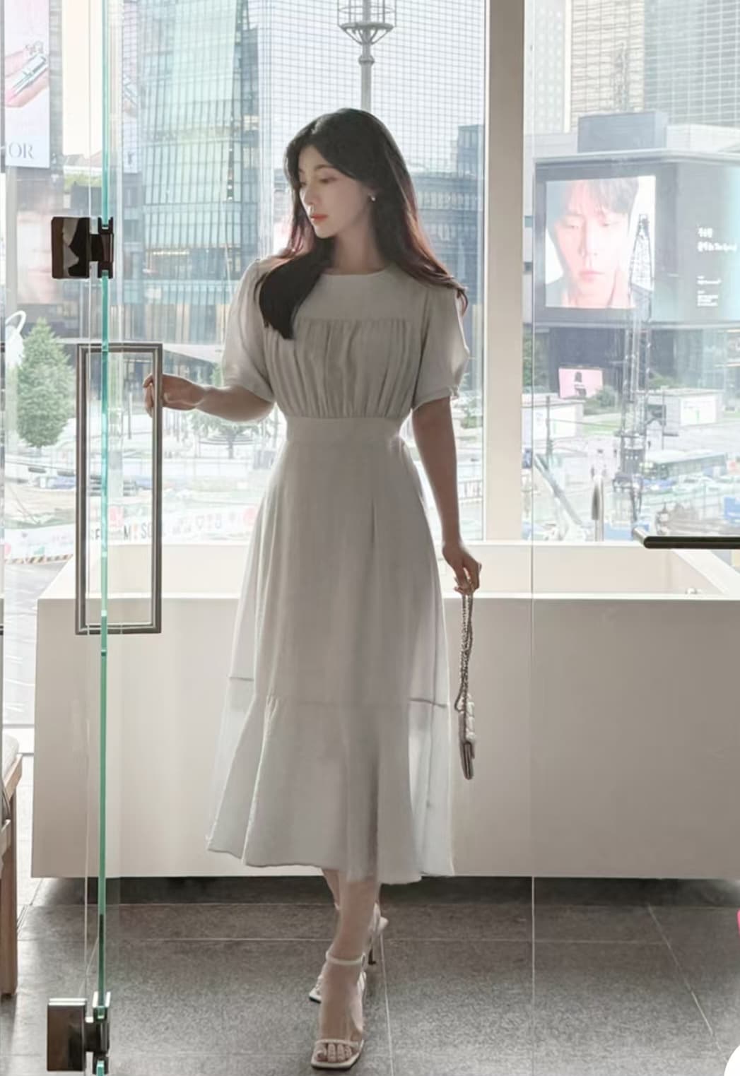 한국 스타일 2026 여름 새로운 여성 레트로 부드러운 차 휴식 프랑스식 허리 수축 슬림해 보이는 품격 인어 꼬리 중간 길이 스커트 상세 이미지 11