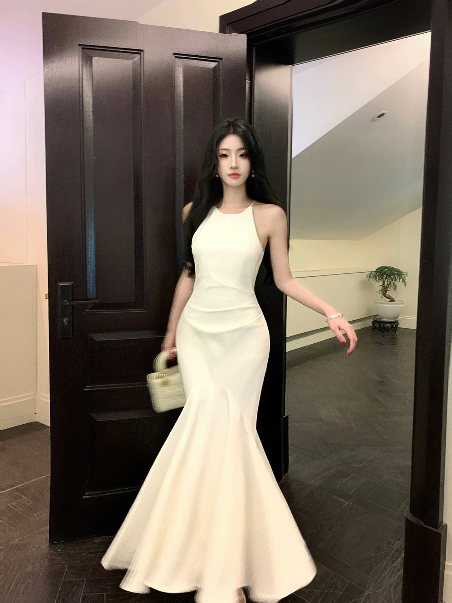 프랑스식 새틴 민소매 슬립 코치 점잖은 여성 드레스 이미지 2