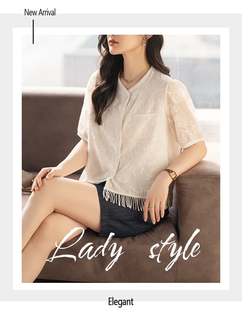 제한 가격 12+ 작은 동영상 술 얇고 가벼운 레이스 자수 셔츠 품격 우아함 빅 사이즈 지방 mm 여름 드레스 새로운 상세 이미지 1