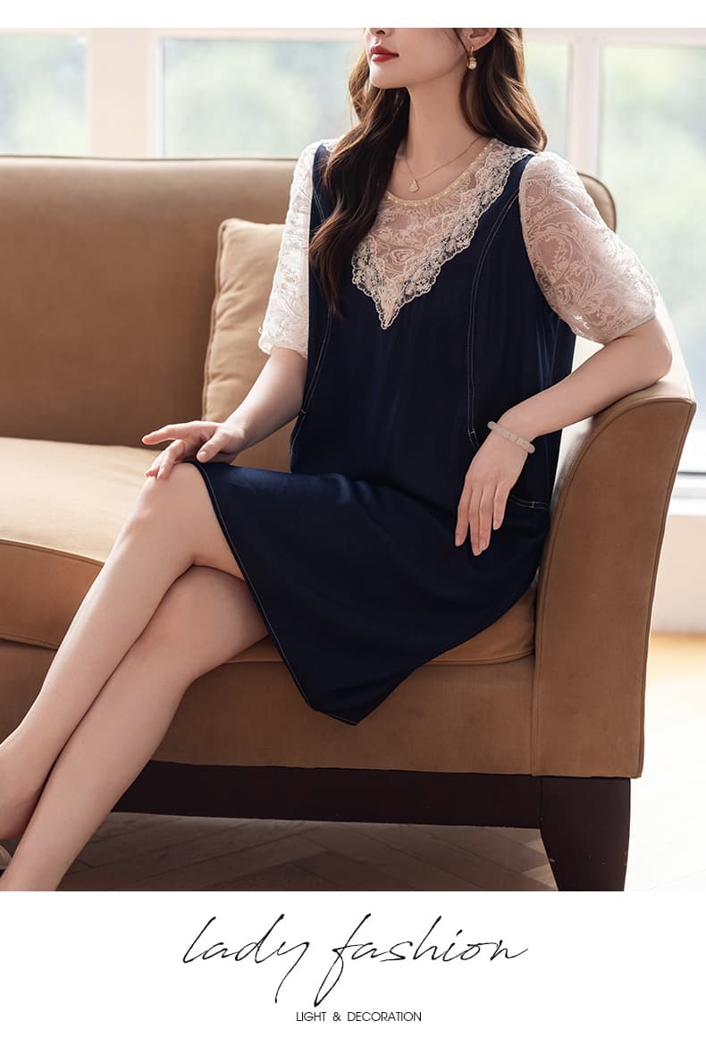 제한 가격 12+ 작은 동영상 레이스 비즈 박기 데님 여성 드레스 여름 상세 이미지 9