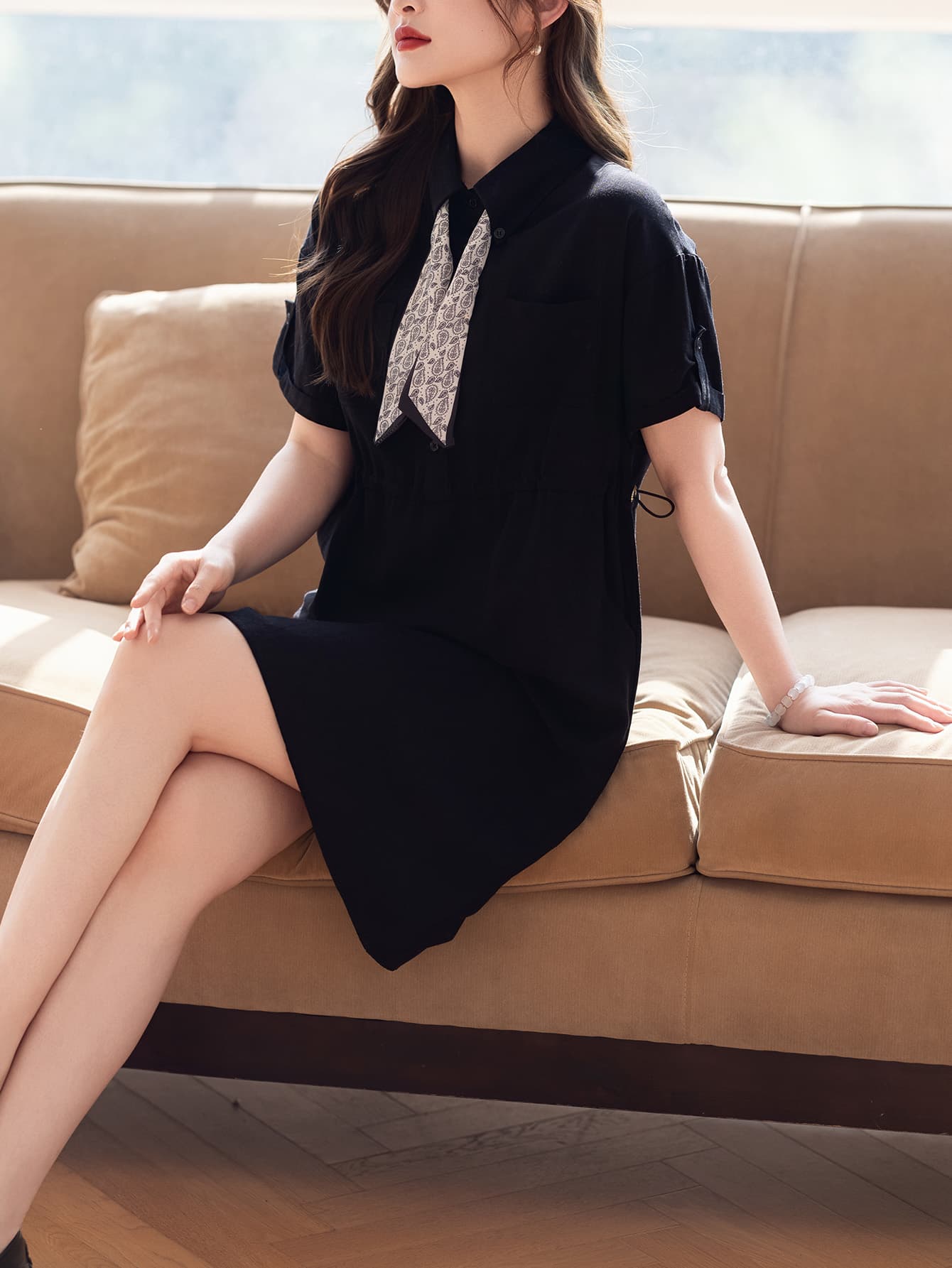 제한 가격 12+ 작은 동영상 디자인 센스 POLO 칼라 여성 드레스 2026 여름 빅 사이즈 이미지 2