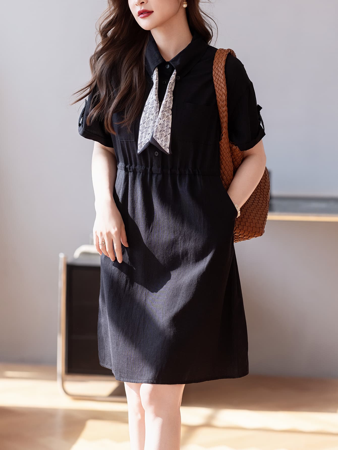 제한 가격 12+ 작은 동영상 디자인 센스 POLO 칼라 여성 드레스 2026 여름 빅 사이즈 이미지 3