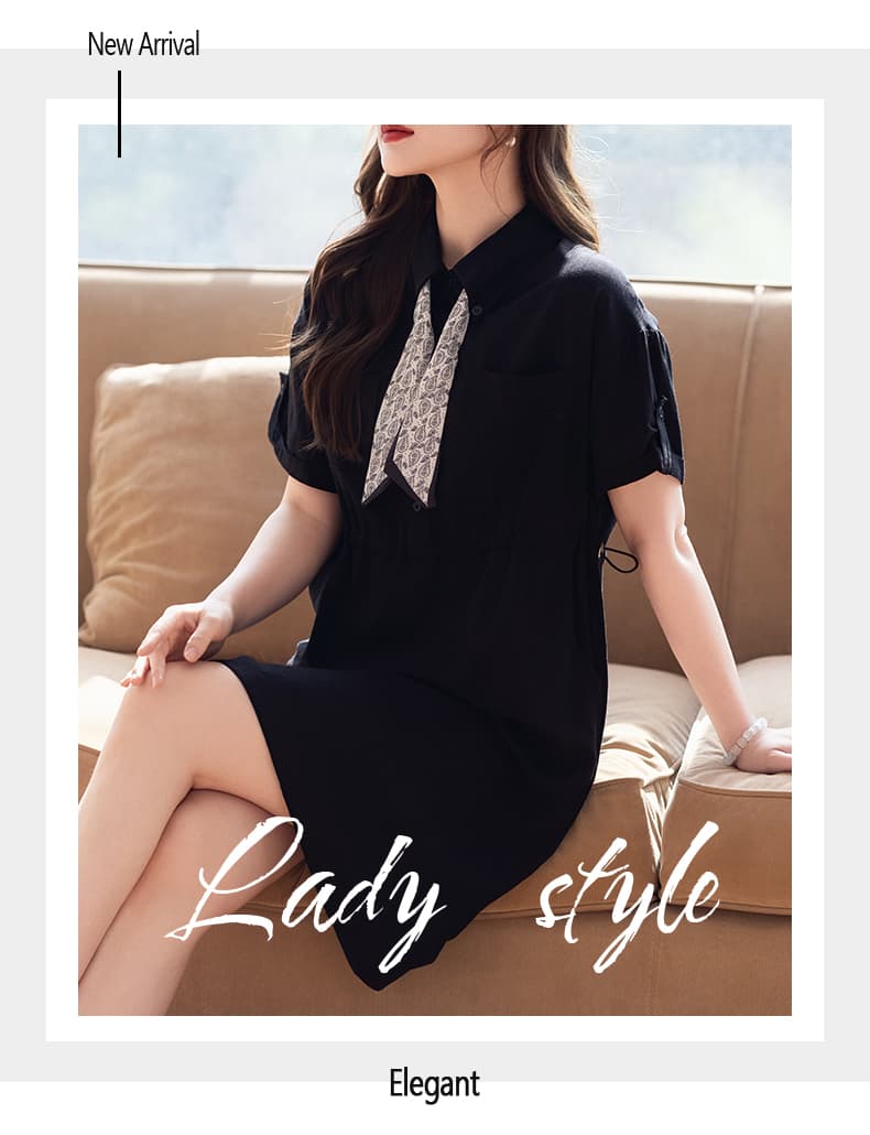 제한 가격 12+ 작은 동영상 디자인 센스 POLO 칼라 여성 드레스 2026 여름 빅 사이즈 상세 이미지 1