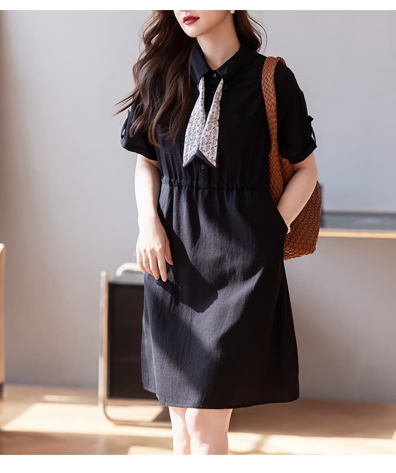제한 가격 12+ 작은 동영상 디자인 센스 POLO 칼라 여성 드레스 2026 여름 빅 사이즈 상세 이미지 7