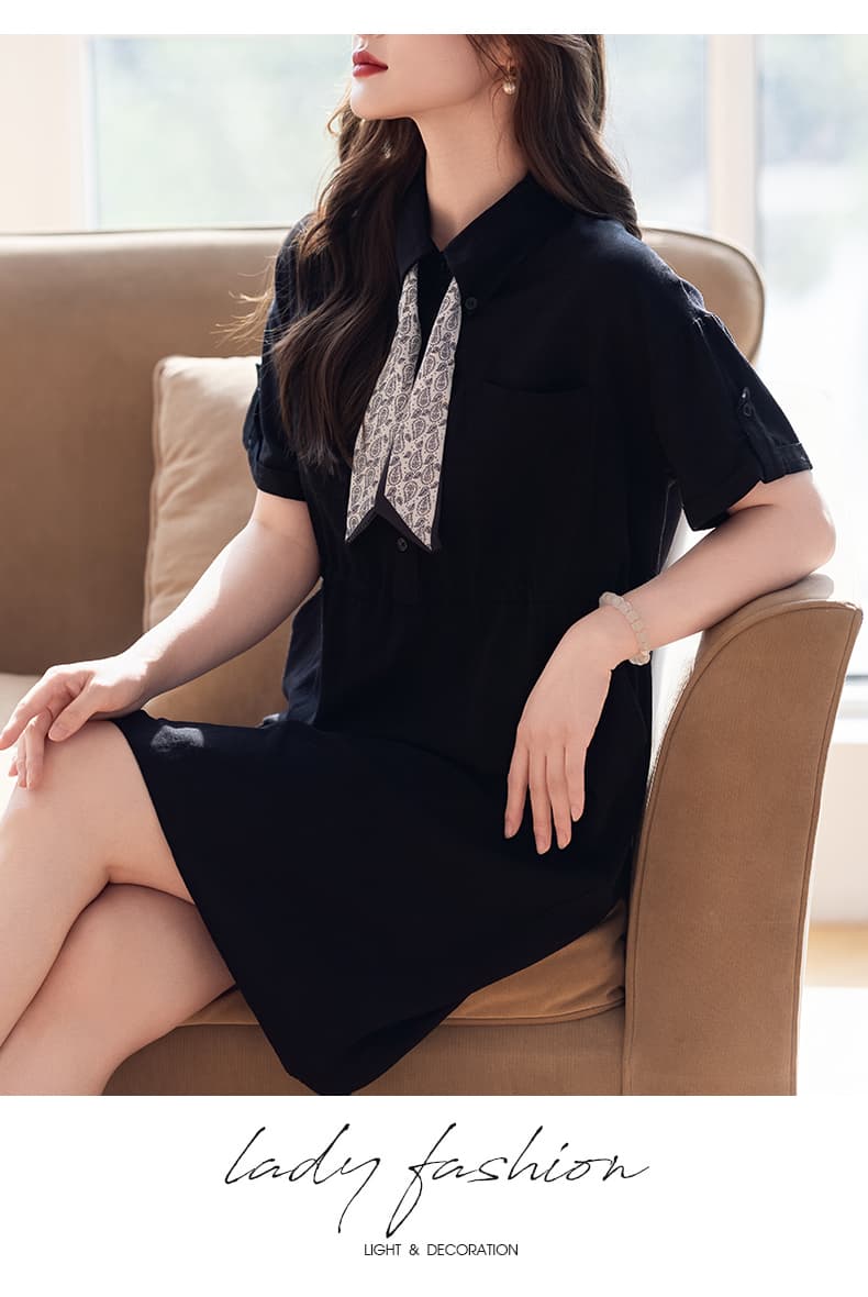 제한 가격 12+ 작은 동영상 디자인 센스 POLO 칼라 여성 드레스 2026 여름 빅 사이즈 상세 이미지 9