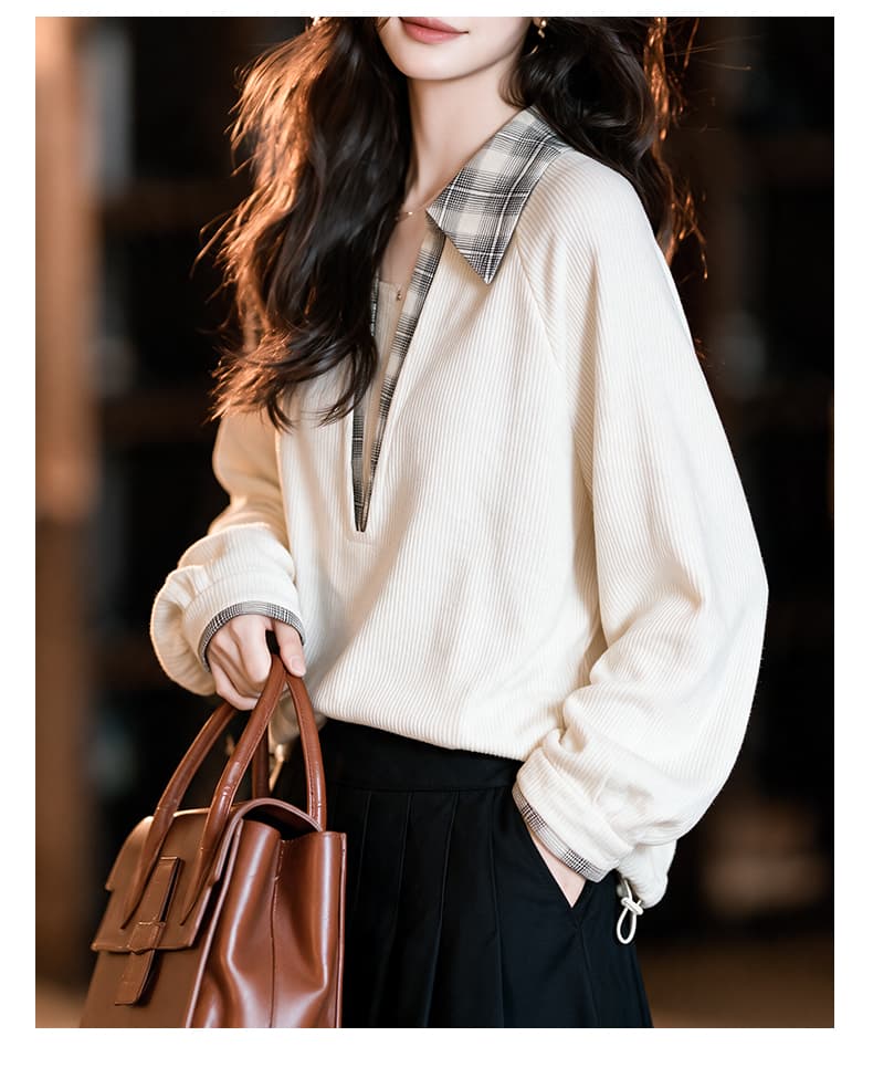 제한 가격 12+ 작은 동영상 2026 가을 디자인 센스 페이크 레이어드 POLO 칼라 긴팔 후드티 빅 사이즈 여성 의류 상세 이미지 10