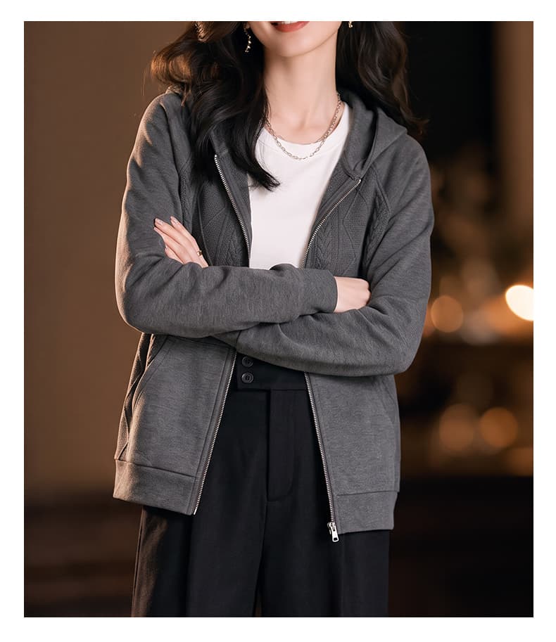 제한 가격 12+ 작은 동영상 여성 2026 년 가을 겨울 새로운 품격 패션 질감 센스 후드 카디건 코트 상세 이미지 8