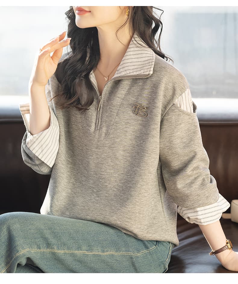 제한 가격 12+ 작은 동영상 체크무늬 패치워크 후드티 여성 2026 봄 새로운 풀오버 캐주얼 출퇴근 맨위 상세 이미지 7