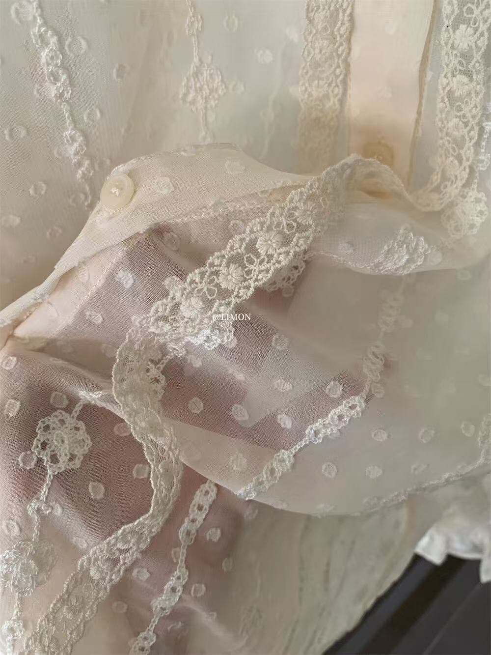 가을 켜기 새로운 한 부서 프랑스식 낭만주의 부드러운 절묘한 레이스 자수 작은 셔츠 상세 이미지 21