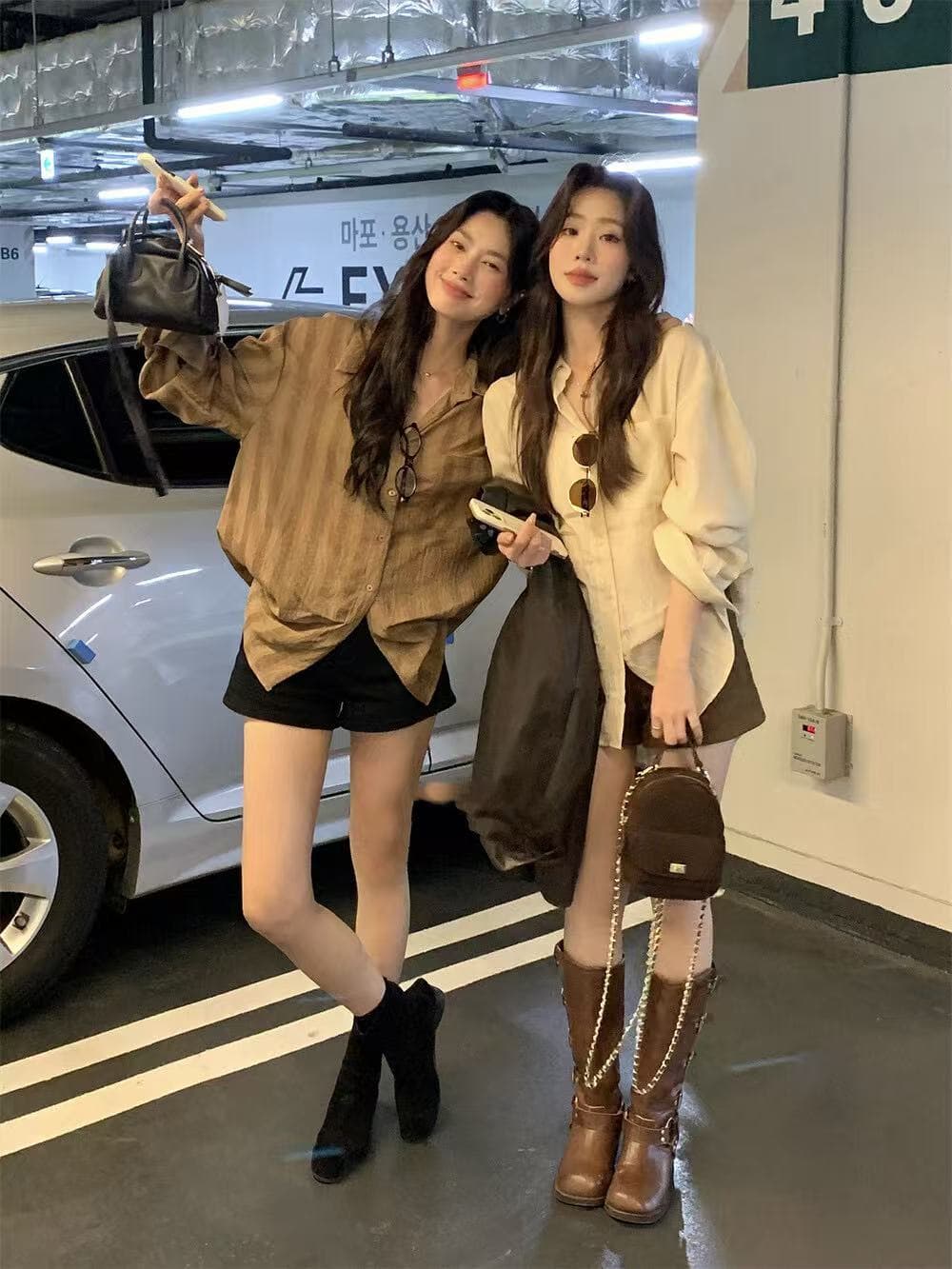 가을의 날 스타일 한 부서 품격 미니멀리즘 질감 센스 원단 루즈핏 셔츠 상세 이미지 13