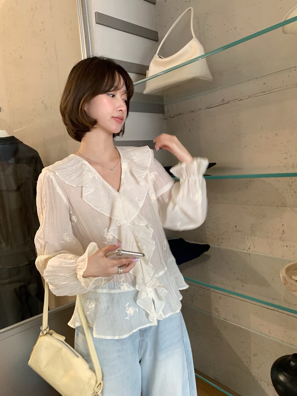 26 봄 요정 가스 어린이 무거운 작업 자수 레이스 칼라 작은 셔츠 상세 이미지 3