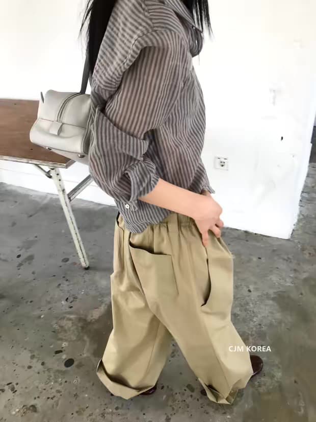 한국 동대문 트렌드 세로 줄무늬 얇은 면 자외선 차단 쇼트 스타일 패션 셔츠 상세 이미지 8