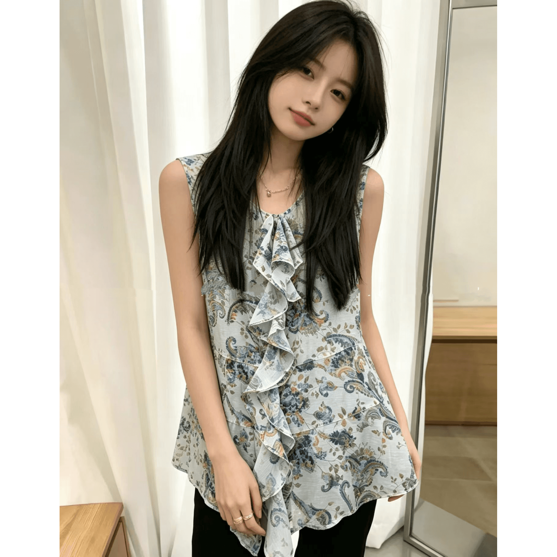 한 부서 부드러운 작은 여자 프릴 장식 맨위 이미지 5