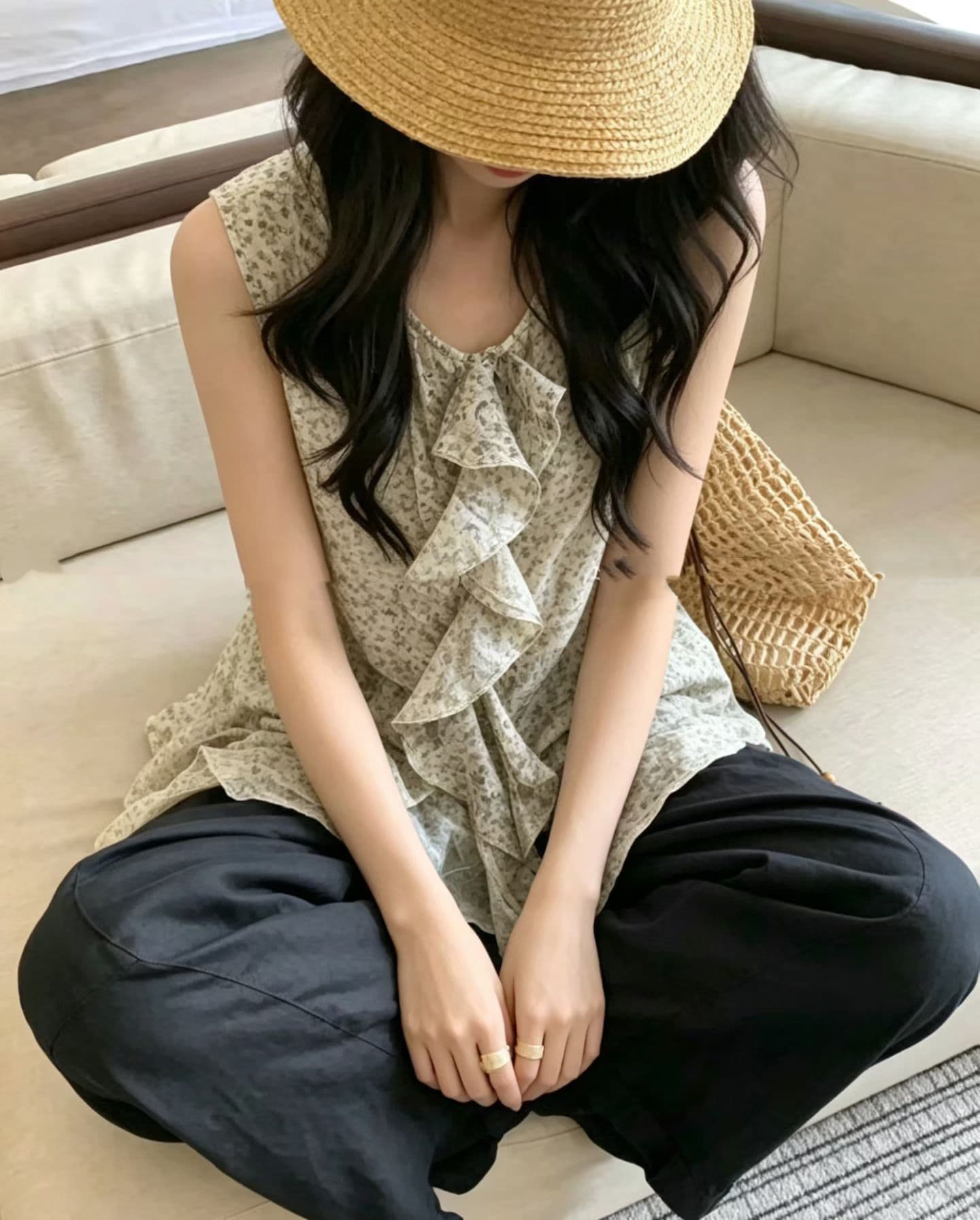 한 부서 부드러운 작은 여자 프릴 장식 맨위 상세 이미지 4