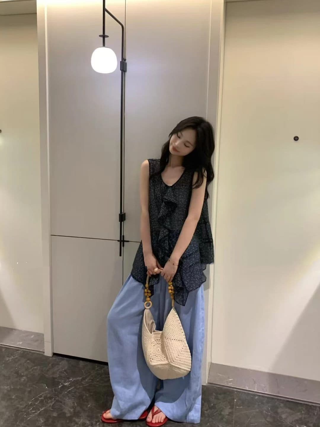 한 부서 부드러운 작은 여자 프릴 장식 맨위 상세 이미지 8