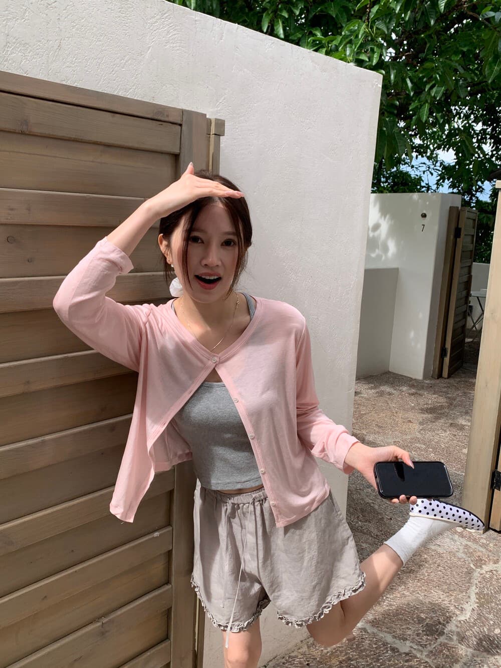 강한 암웨이 편안함 미니멀리즘 프릴 주간 실크 아마 캐주얼 반바지 상세 이미지 12