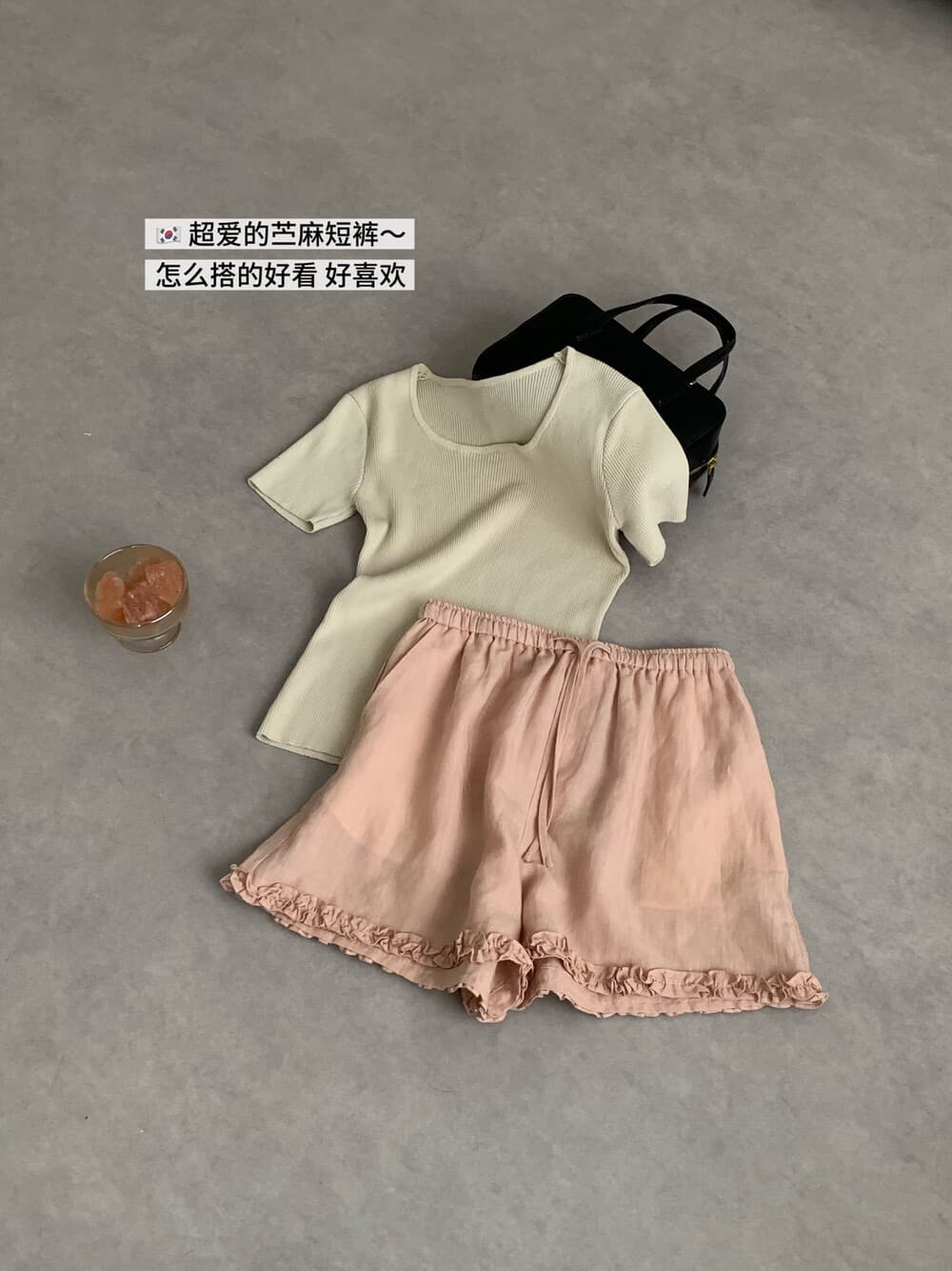 강한 암웨이 편안함 미니멀리즘 프릴 주간 실크 아마 캐주얼 반바지 상세 이미지 15